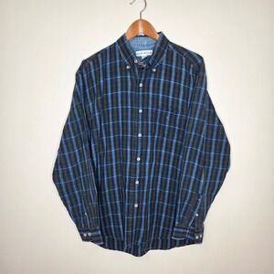 Vintage Y2K Banana Republic Mens Large Blue Plaid Cotton Button Down Shirt L